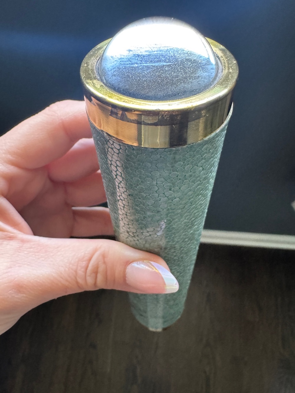 Vintage Brass Kaleidoscope with Seafoam Shagreen Finish | Mid Century - Picture 8 of 10